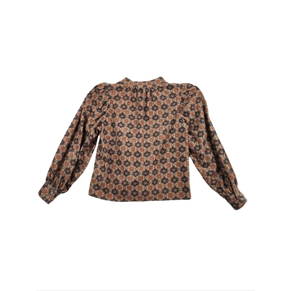 Banana Republic Corduroy V-Neck Puff Sleeve Blouse Womens XS Retro 60s Top